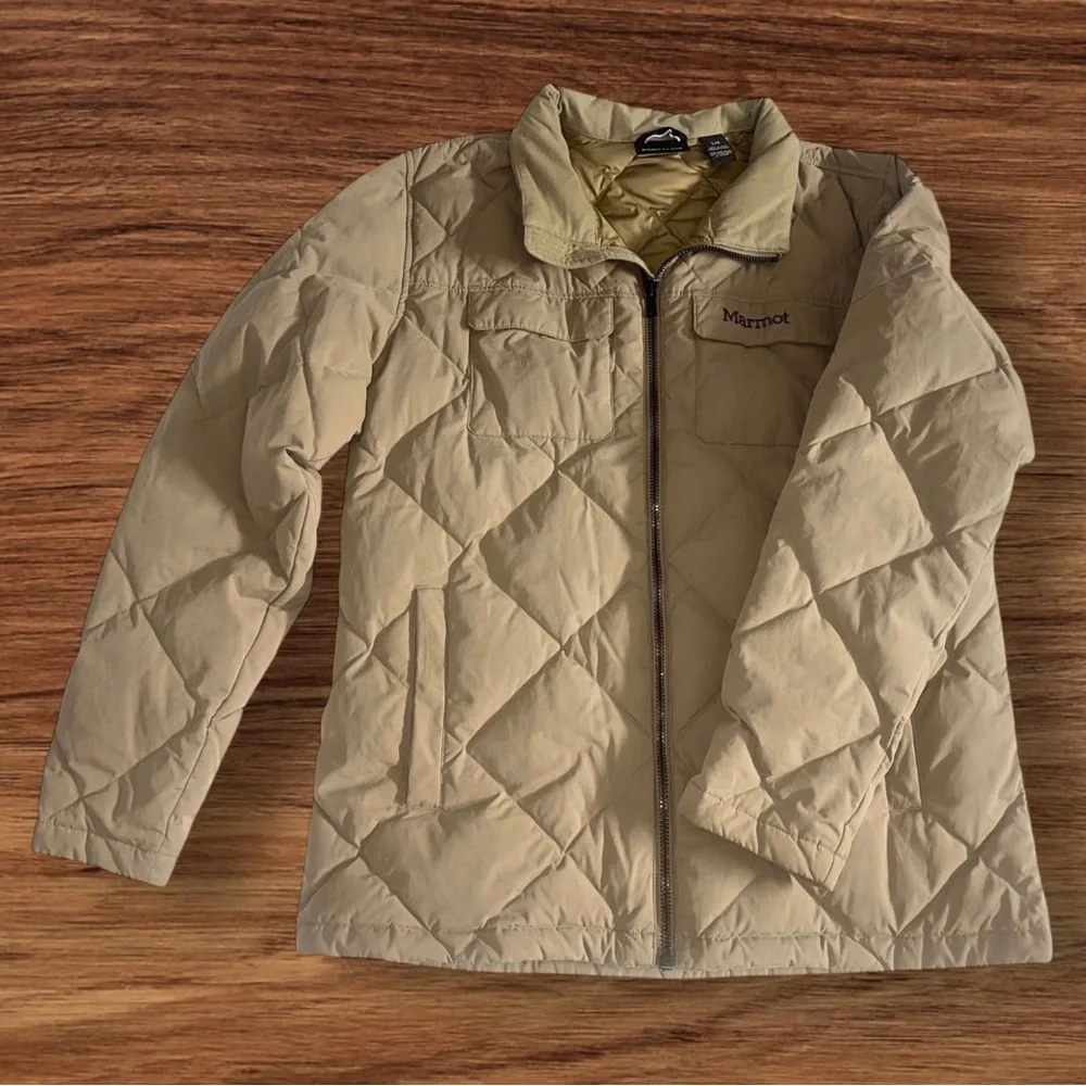 Marmot Men's Beige Tan Quilted Duck Down Burdell Jacket ~ Size L - Picture 8 of 11